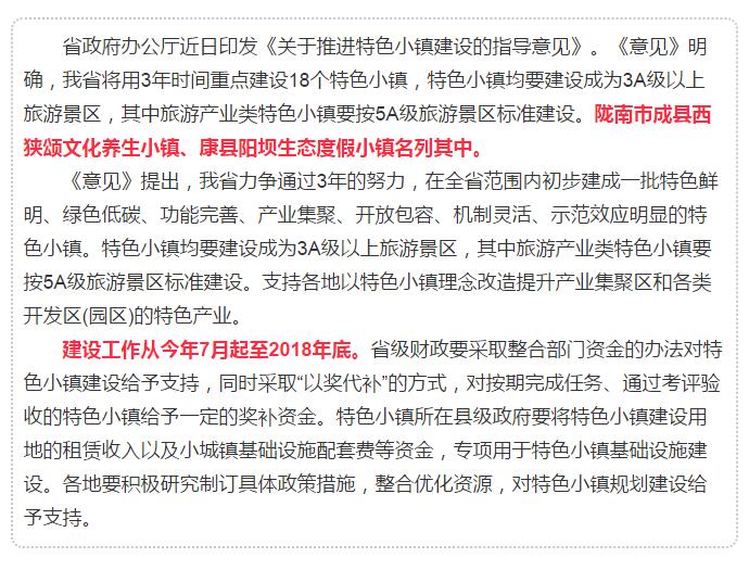 甘肅計(jì)劃3年建18個(gè)特色小鎮(zhèn)，看看隴南有幾個(gè)~
